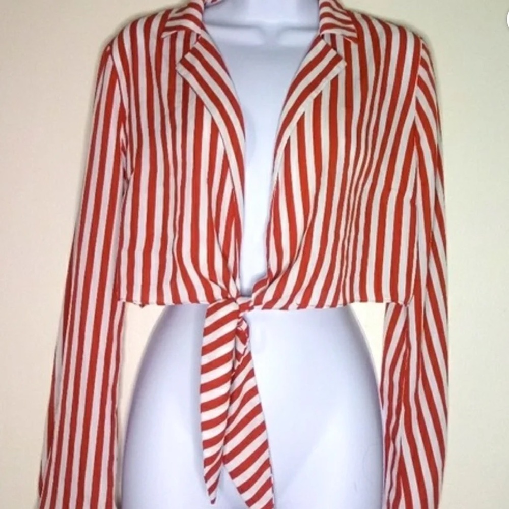 Forever 21 striped front tie cropped blouse